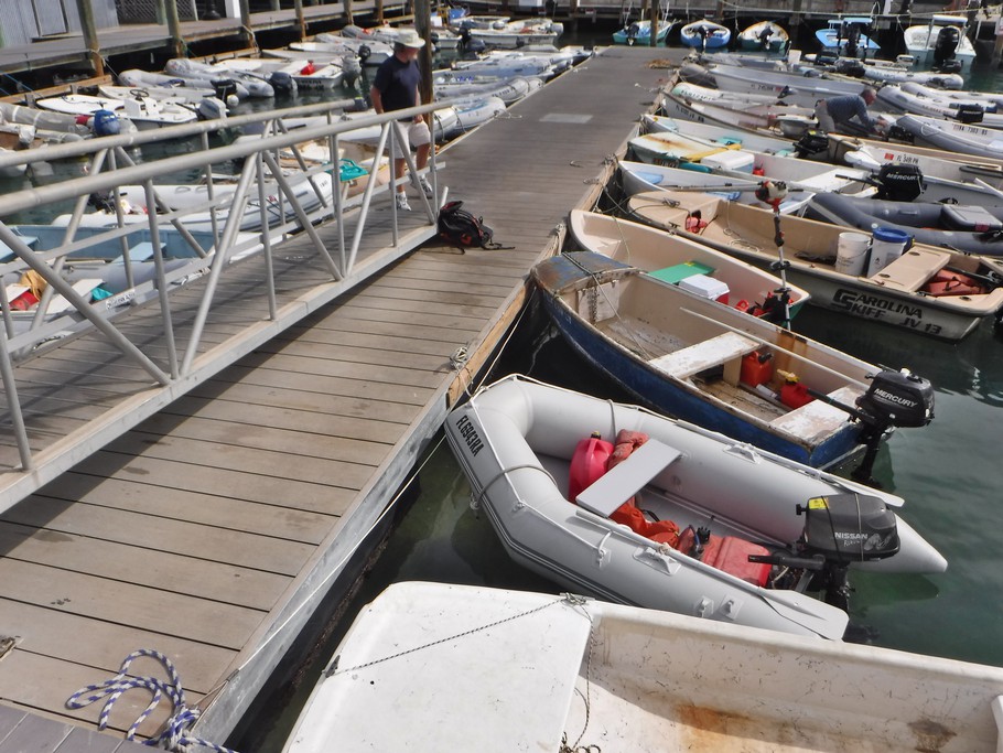 On a day after bad weather the dinghy dock which was always full, would become crazy full. Two deep, some people had to crawl over other dinghies to reach the dock.