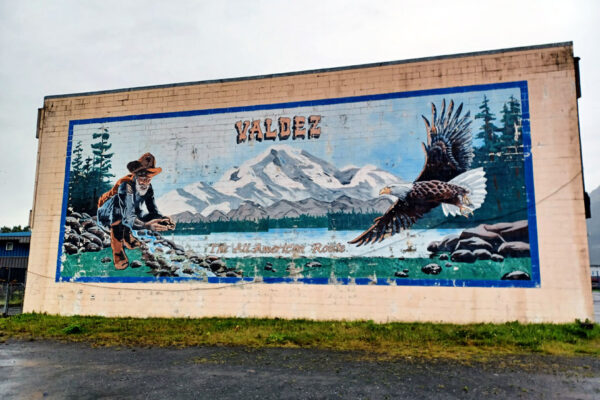 Valdez mural. I'm sure Valdez looks just like this but we could never see it for all the clouds.